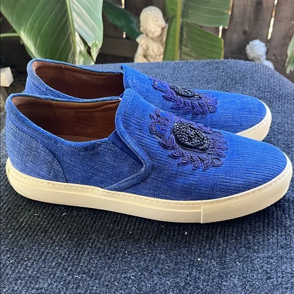 Blue Embroidered Slip-On Men's Sneakers - Picture 2 of 7